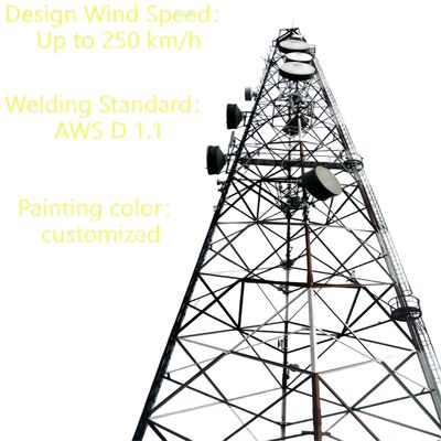 3 ขา ท่อเหล็กไร้รอย 20 30 40M สายเหล็กเหล็กกระปุก 5G Gsm Cdma Isp หอคอยโทรคมนาคม