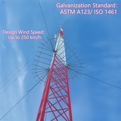 15m-50m Marine Grade Anti-Corrosion Guyed Wire Tower สำหรับการสื่อสารทางเรือทางน้ำภายในประเทศ