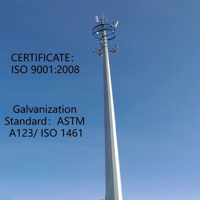 11 17 23M Space Efficient Monopole เหล็กชุบสังกะสีแบบท่อกลางแจ้ง 5G 4G Wifi Compact Communication Tower
