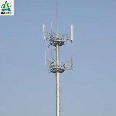 16 24 32M Monopole Communication Steel Tower ทนลมสำหรับสถานีฐานในเมือง 5G