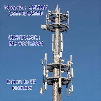16 24 32M Monopole Communication Steel Tower ทนลมสำหรับสถานีฐานในเมือง 5G