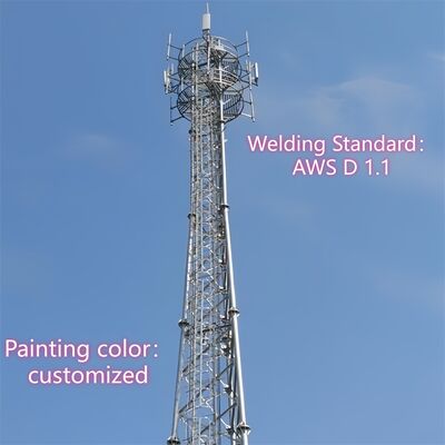 หอคอยเหล็กท่อ 3 ขาสำหรับงานหนักพร้อมการชุบผิวชุบสังกะสีแบบจุ่มร้อนสำหรับโครงสร้างพื้นฐานโทรคมนาคมที่มีอายุการใช้งานยาวนาน