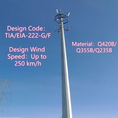 20M 30M IP68 ทนต่อการกัดกร่อนของ Monopole Tower ปิดผนึกสำหรับพื้นที่หมอกน้ำเค็มชายฝั่ง
