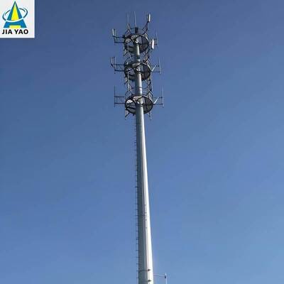 27M Monopole Modular Telecom Tower ความต้านทานลมสูงได้รับการออกแบบพื้นที่หนาแน่นในเมืองครอบคลุม 5G โครงสร้างเหล็กชุบสังกะสีแบบจุ่มร้อน