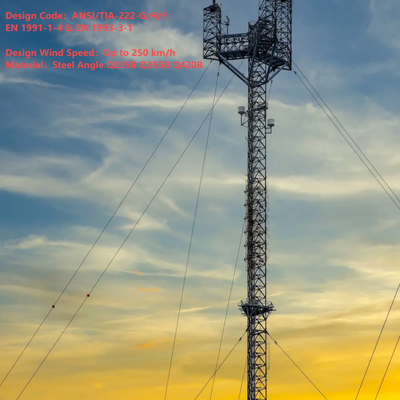 42 45M Q355 Steel Guyed Antenna Tower การปรับใช้อย่างรวดเร็วสำหรับโทรคมนาคมทุ่นระเบิดระยะไกล