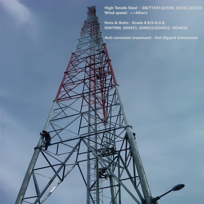 45m 56m 67m 75Meter Q355 Steel 3 Tube Telecom Tower สำหรับพื้นที่การสอนของมหาวิทยาลัย