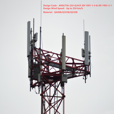 48m 60m 70m 77Meter Compact Footprint 3 Tube Telecom Tower สำหรับถนนคนเดินในเมือง 5G