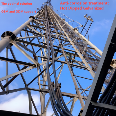ทาวเวอร์ขัดแตะเหล็กท่อ 3 ขาที่มีความแม่นยำสูงสำหรับสถานีฐาน 4G 5G 20 ม. 30 ม. 45 ม. 60 ม. เสาโทรคมนาคมทนลมชุบสังกะสีแบบจุ่มร้อน