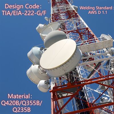 หอสื่อสารเหล็กเชิงมุมเกรดแผ่นดินไหว 4 ขาเสาตาข่ายมาตรฐาน ANSI/TIA-222 สำหรับการติดตั้งเสาอากาศวิทยุโทรทัศน์