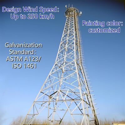 หอสื่อสารเหล็กเชิงมุมเกรดแผ่นดินไหว 4 ขาเสาตาข่ายมาตรฐาน ANSI/TIA-222 สำหรับการติดตั้งเสาอากาศวิทยุโทรทัศน์