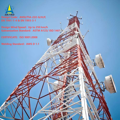 การส่งสัญญาณ 4-Leg Angular Steel Communications Radio Mobile Cell Tower สำหรับโทรคมนาคม